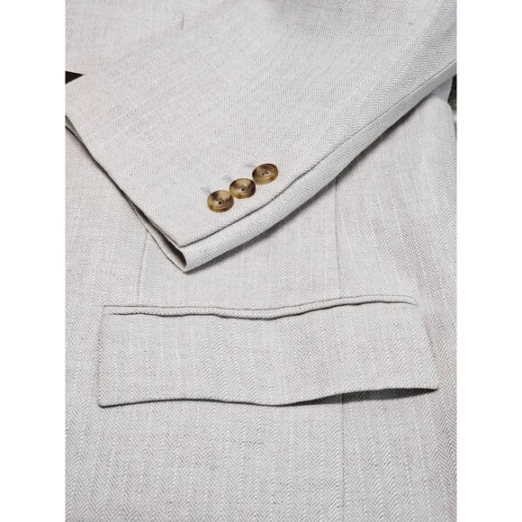 NWT Perry Ellis Men Ivory Herringbone Linen Blend Blazer Tailored Sz 44 Reg 2760 - Picture 5 of 15